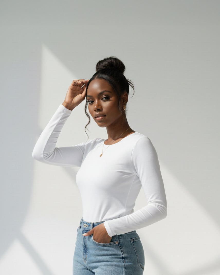 Long sleeves contouring top - white